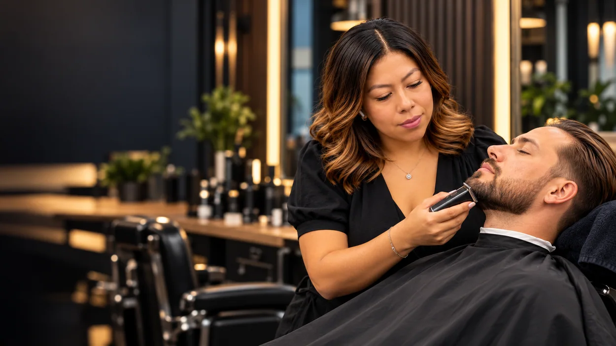 Illustrative salon service scene for Beard grooming