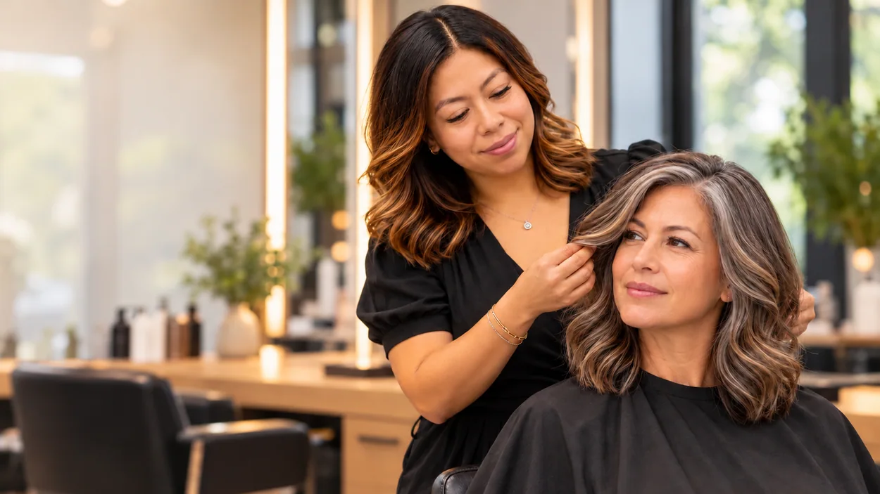 Illustrative salon service scene for Gray blending