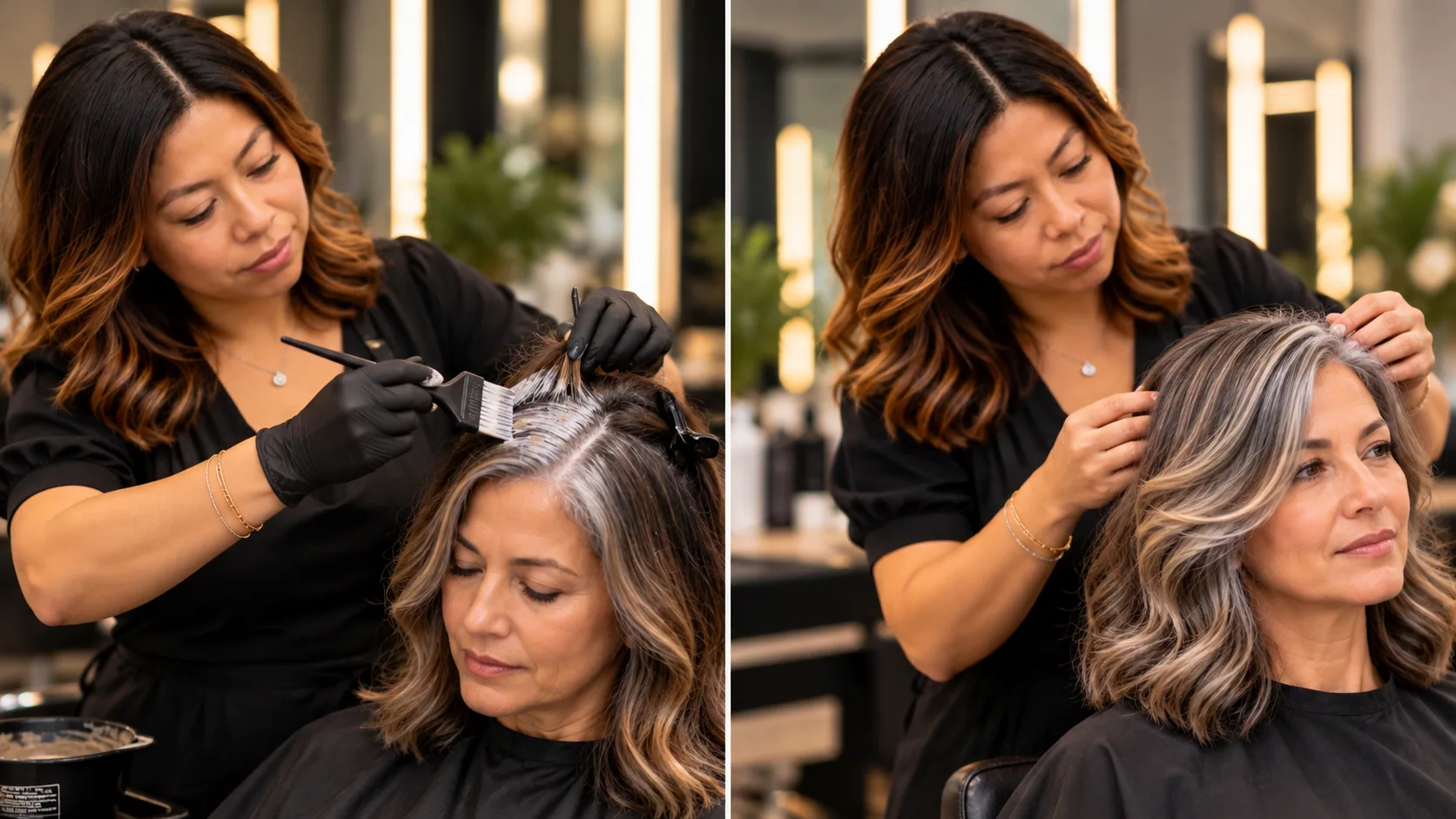 Illustrative salon service scene for Gray hair coverage