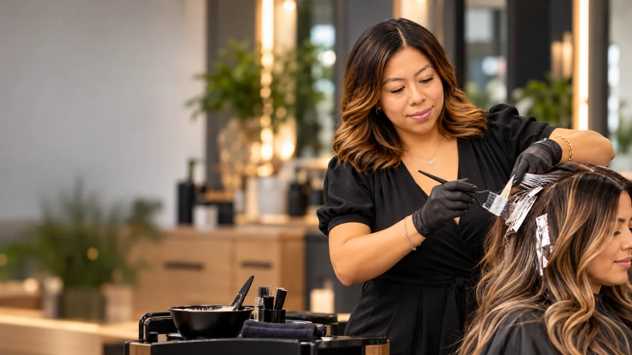 Illustrative salon service scene for Highlights & balayage